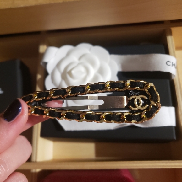 CHANEL Accessories - Chanel black and gold barrette V.I.P gift